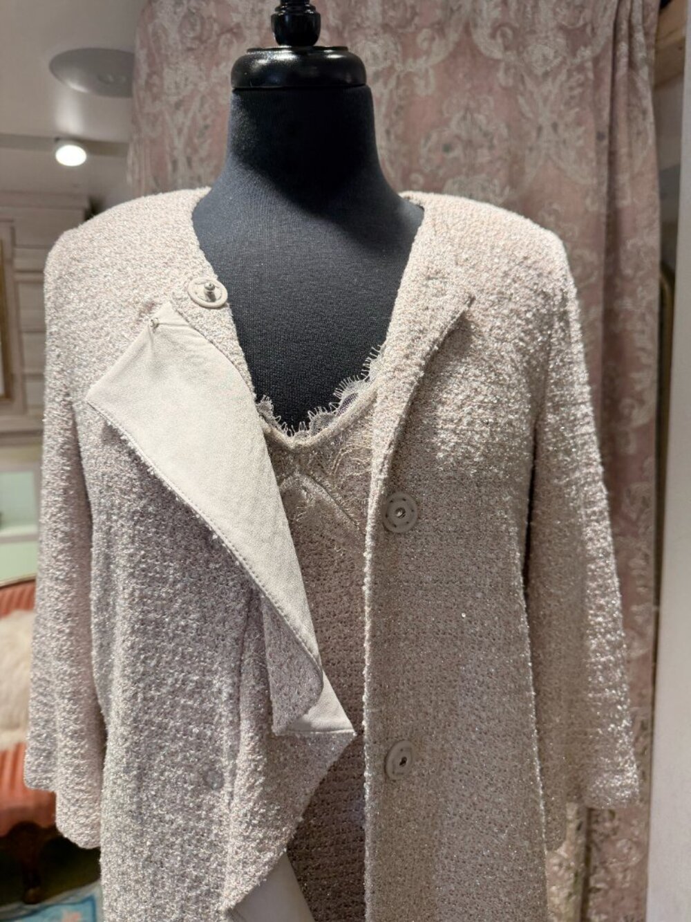 St. John Sparkly Beige Tweed Mini Dress + Jacket Set - Picture 5 of 6